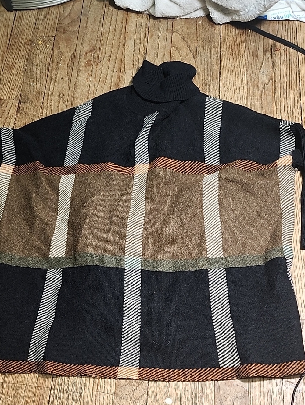 Joseph A Black, Brown & Cream Plaid Turtleneck Sweater